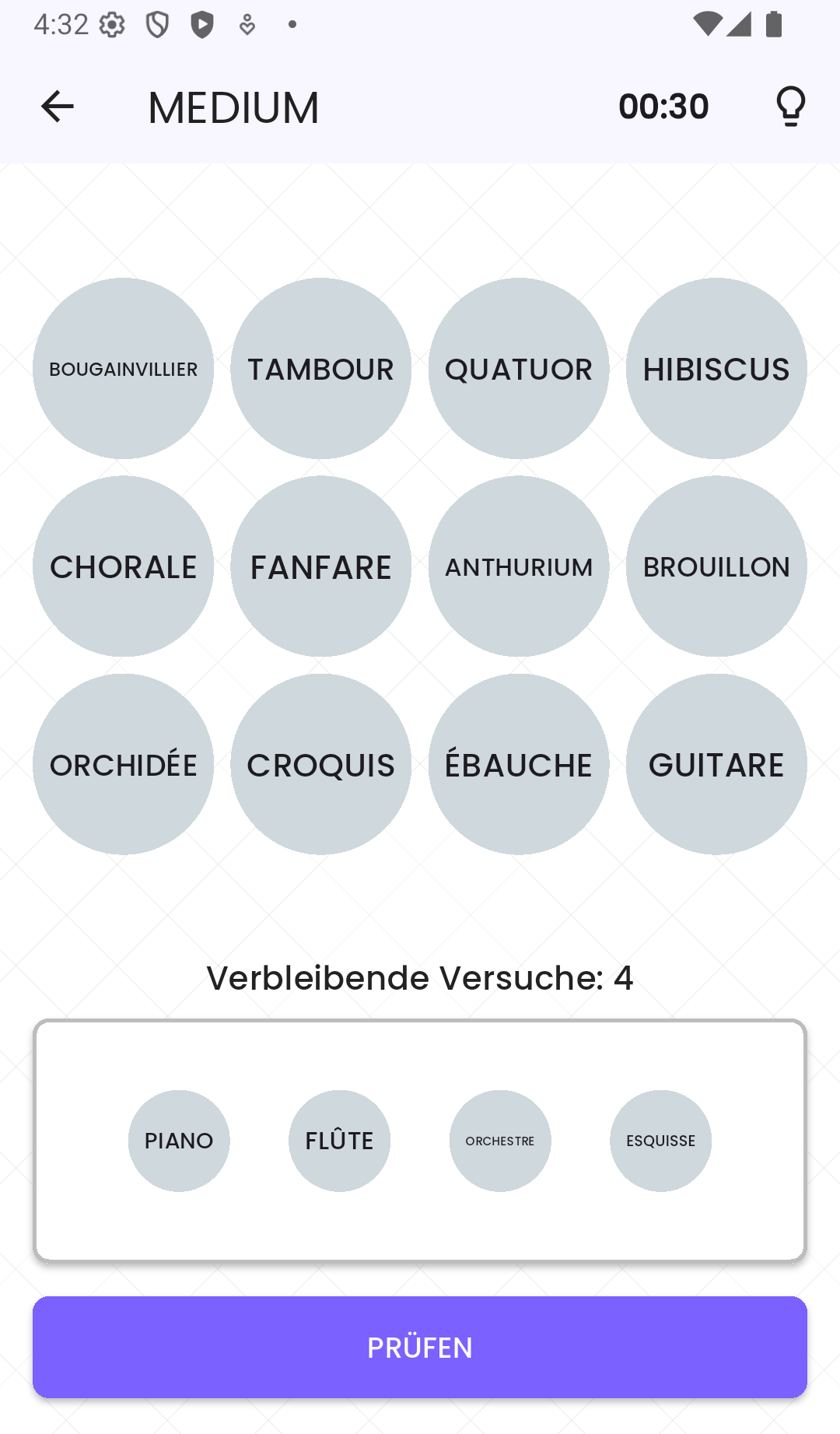 PuzzLing app interface showing vocabulary game